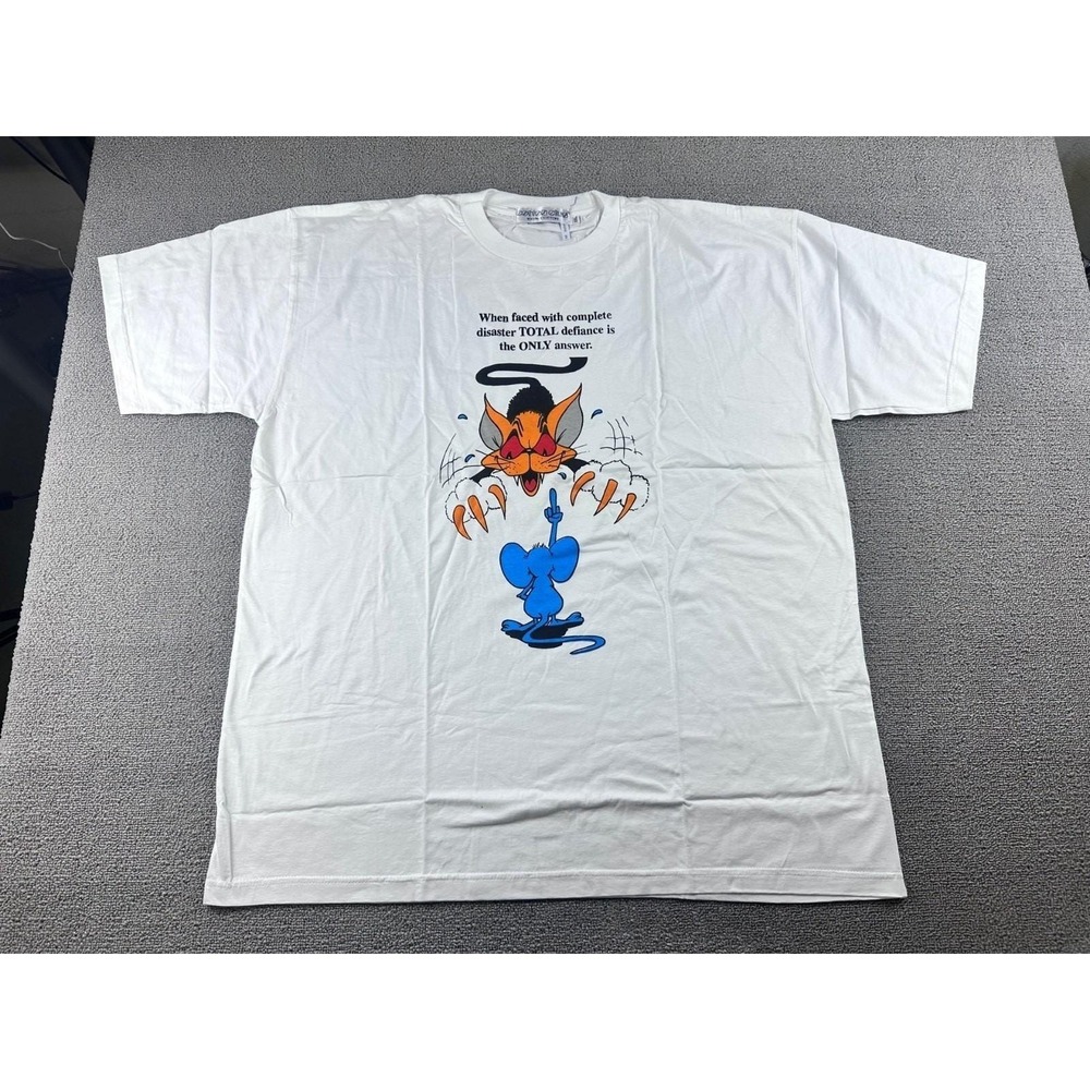 Vintage Cotton Club T-Shirt Men XXL White Mouse Flipping‎ Off Cat Cotton Funny